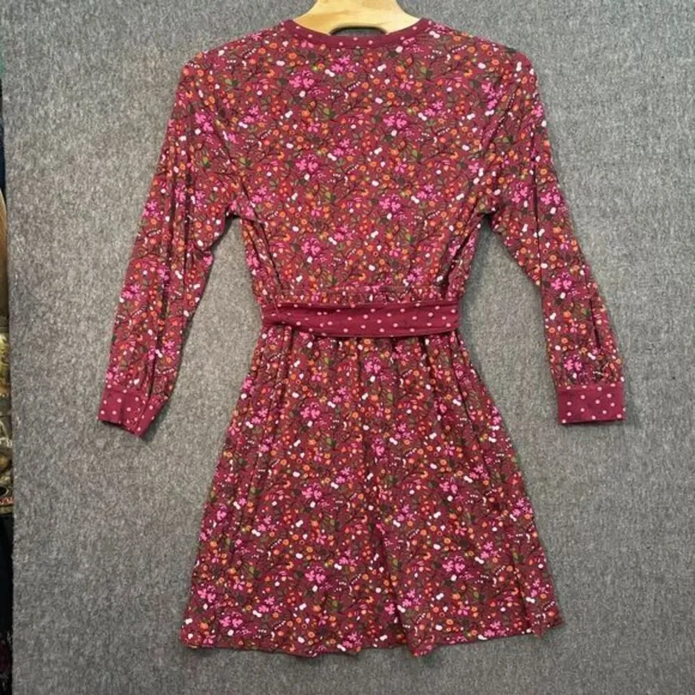 Talbots XL‎ Floral Belted Dress Burgundy Button Stretchy Cottagecore Liquid Knit - Picture 5 of 8